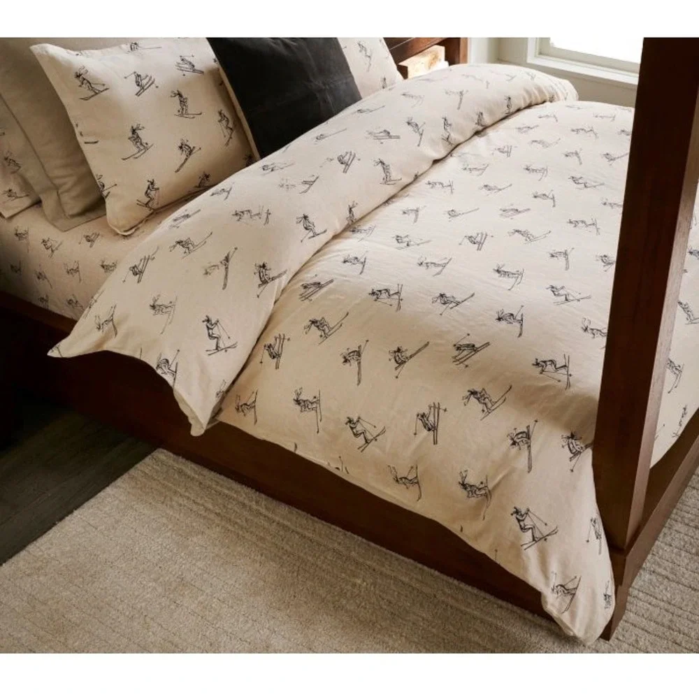 Pottery Barn Ski Run King Sham Cotton Linen Winter Skier Multi 36x20 NEW